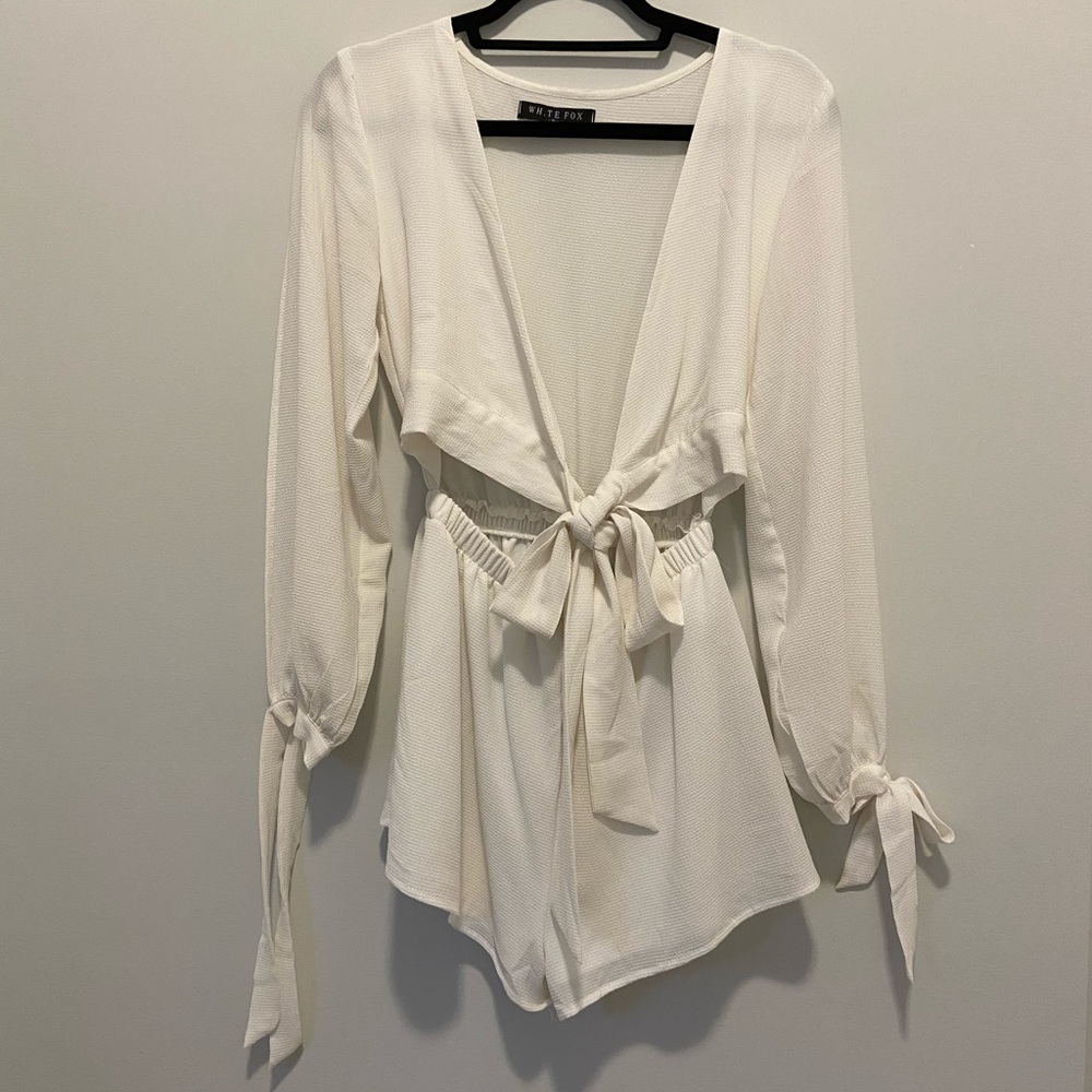 White Fox Open Sleeve Tie-Front Romper